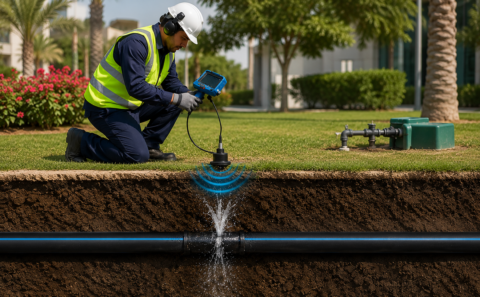 Water leak detection company team working in Qatar for Fire Fighting Line Leak Detection